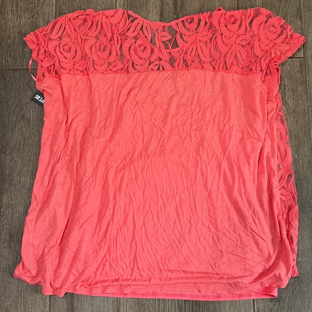 NWT Apt. 9 Vibrant Coral Lace Overlay Blouse - Picture 4 of 4